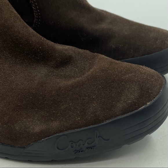 Coach Tatum Boots Womens Size 7 Dark Brown Leather Wool Striped Pull On - Picture 3 of 6